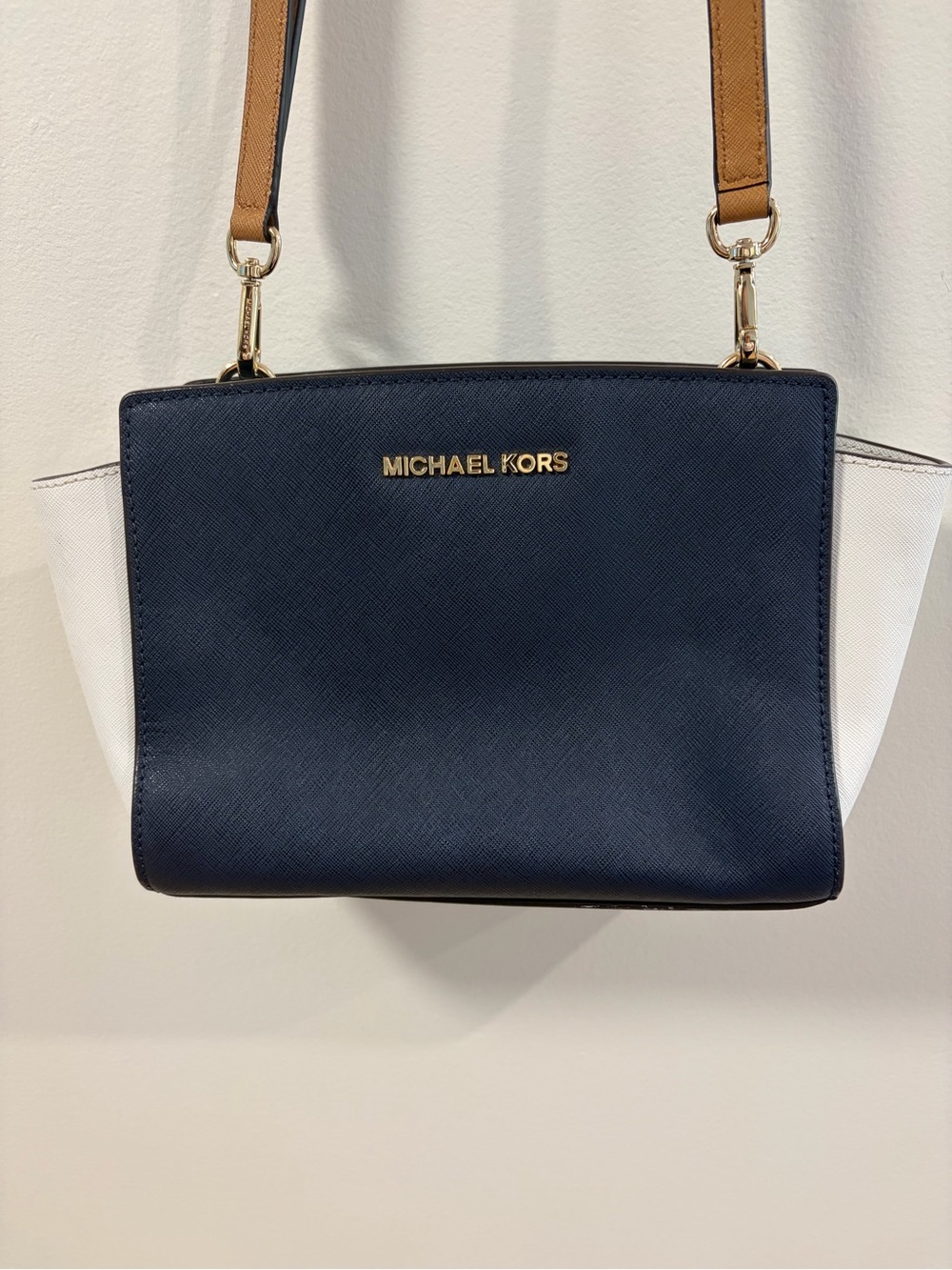 Michael Kors Navy, White & Tan Shoulder Bag